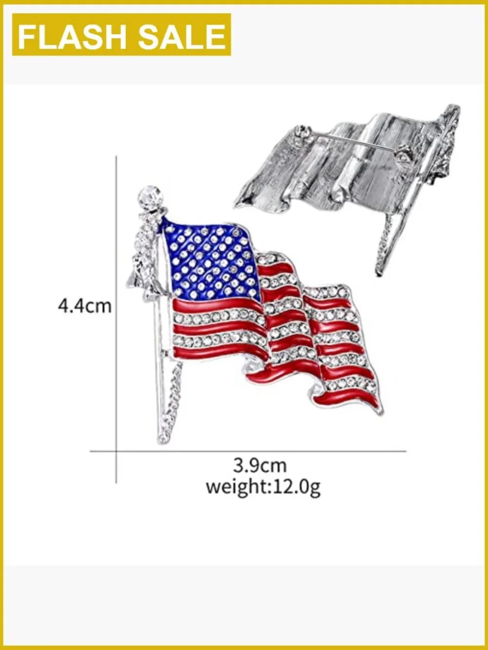 American Flag Brooch Pin Rhinestone Sparkling Patriotic Lapel Pin Women Men Hat - Picture 2 of 7